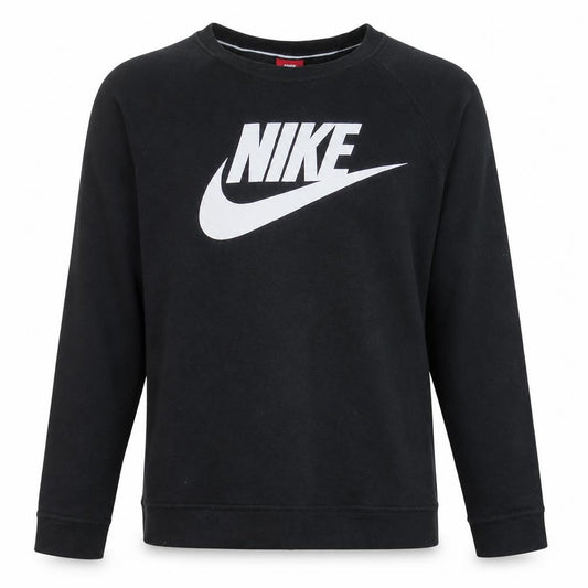 Front view of Nike men’s black medium crew neck pullover sweatshirt