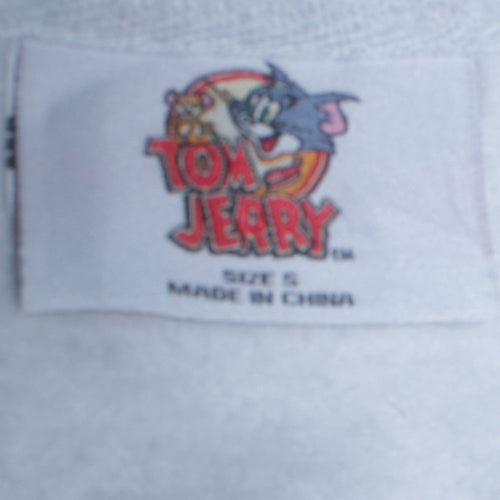 Tom and Jerry Women Grey Cartoon Sweatshirt Size S V-Neck Pullover