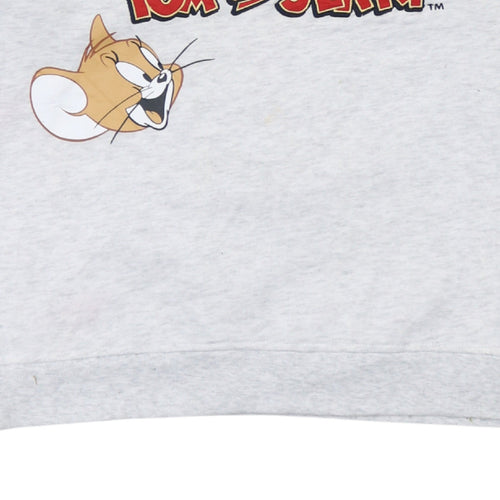 Tom and Jerry Women Grey Cartoon Sweatshirt Size S V-Neck Pullover