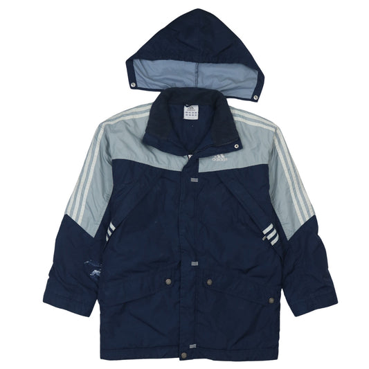 adidas Boys Blue Hooded Parka Jacket 14-15 Years Winter Lined Zip Coat