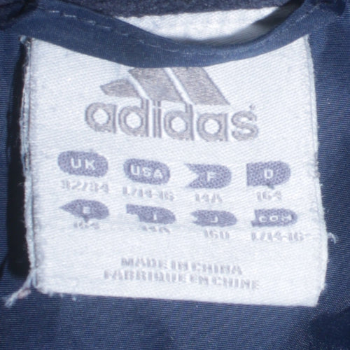 adidas Boys Blue Hooded Parka Jacket 14-15 Years Winter Lined Zip Coat