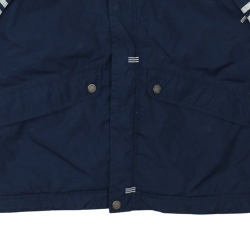 adidas Boys Blue Hooded Parka Jacket 14-15 Years Winter Lined Zip Coat