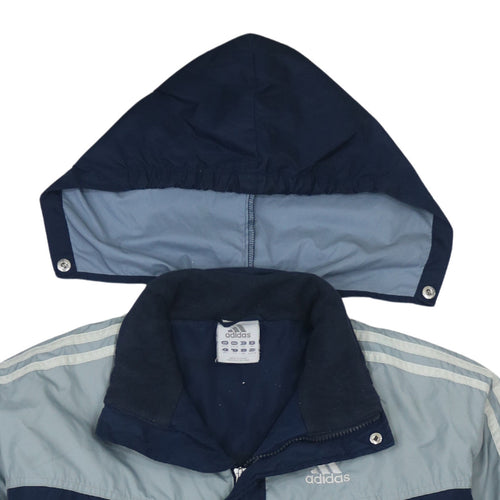 adidas Boys Blue Hooded Parka Jacket 14-15 Years Winter Lined Zip Coat