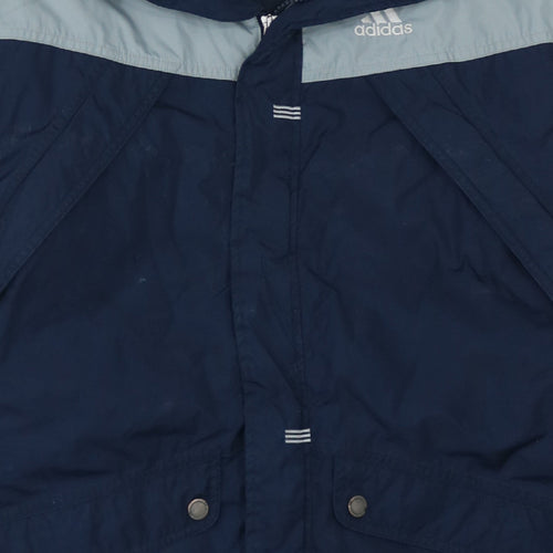 adidas Boys Blue Hooded Parka Jacket 14-15 Years Winter Lined Zip Coat