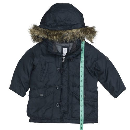 GAP Boys Black 2 Years Hooded Down Winter Parka Coat with Faux Fur Trim