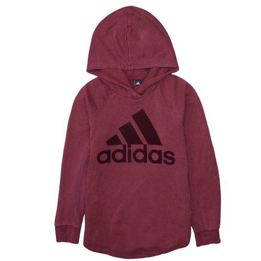 Adidas Womens Burgundy Pullover Hoodie XS Cotton Blend Logo Sweatshirt