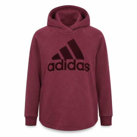 Front view of Adidas women’s burgundy pullover hoodie xs cotton blend logo sweatshirt