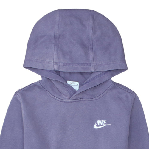 Nike Girls Purple Pullover Fleece Hoodie L 13-14 Years Logo Hooded Sweatshirt