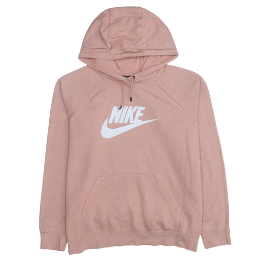 Nike Womens Pink Pullover Hoodie L Cotton Blend Logo Sweatshirt