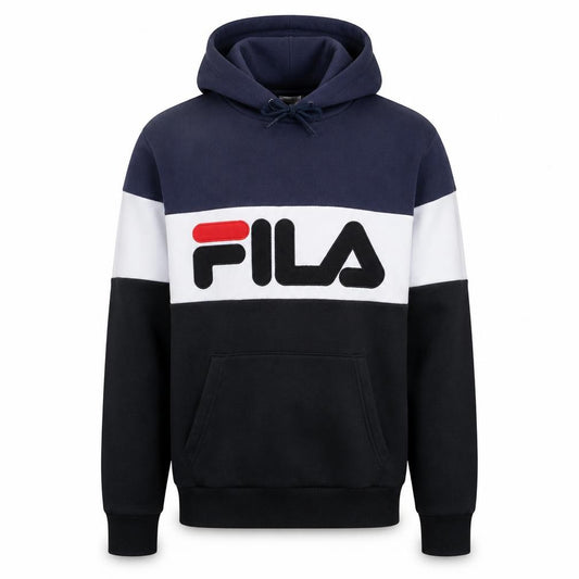 Front view of Fila men’s blue colour block pullover hoodie xs
