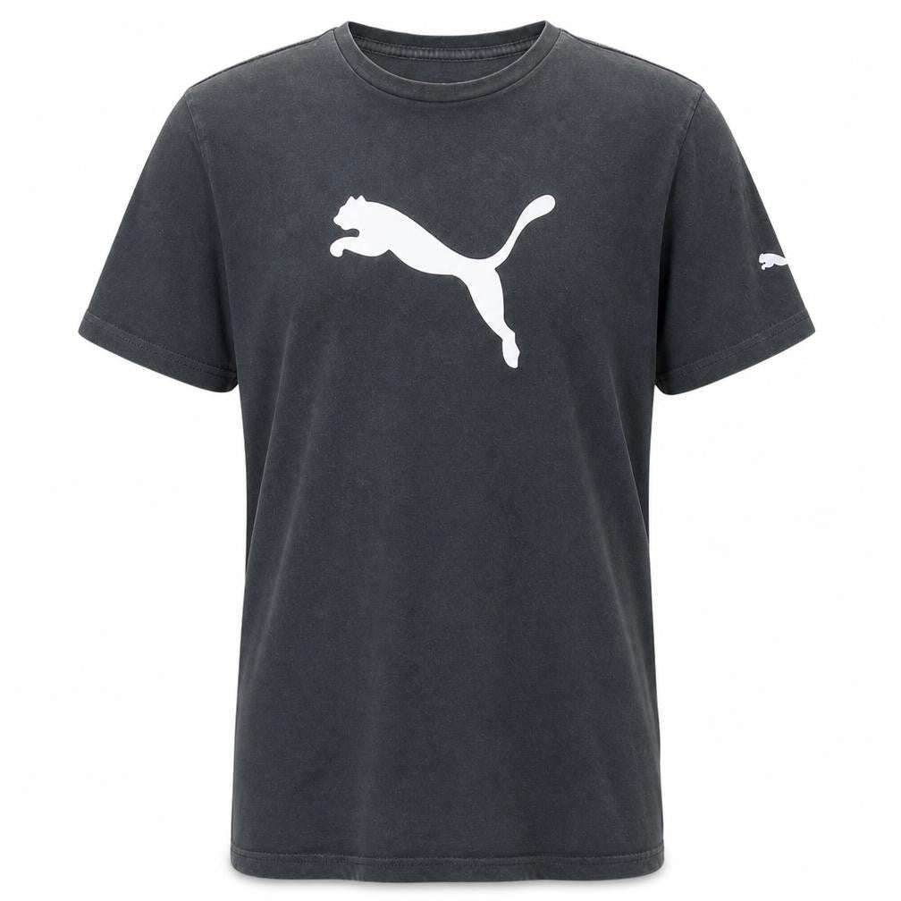 Front view of Puma boys’ black 15-16 years basic logo sports t-shirt