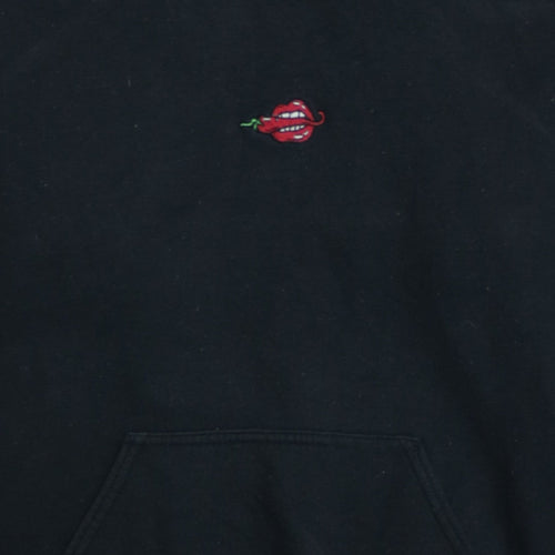 Late Club Black Pullover Hoodie Women S Embroidered Lips Design