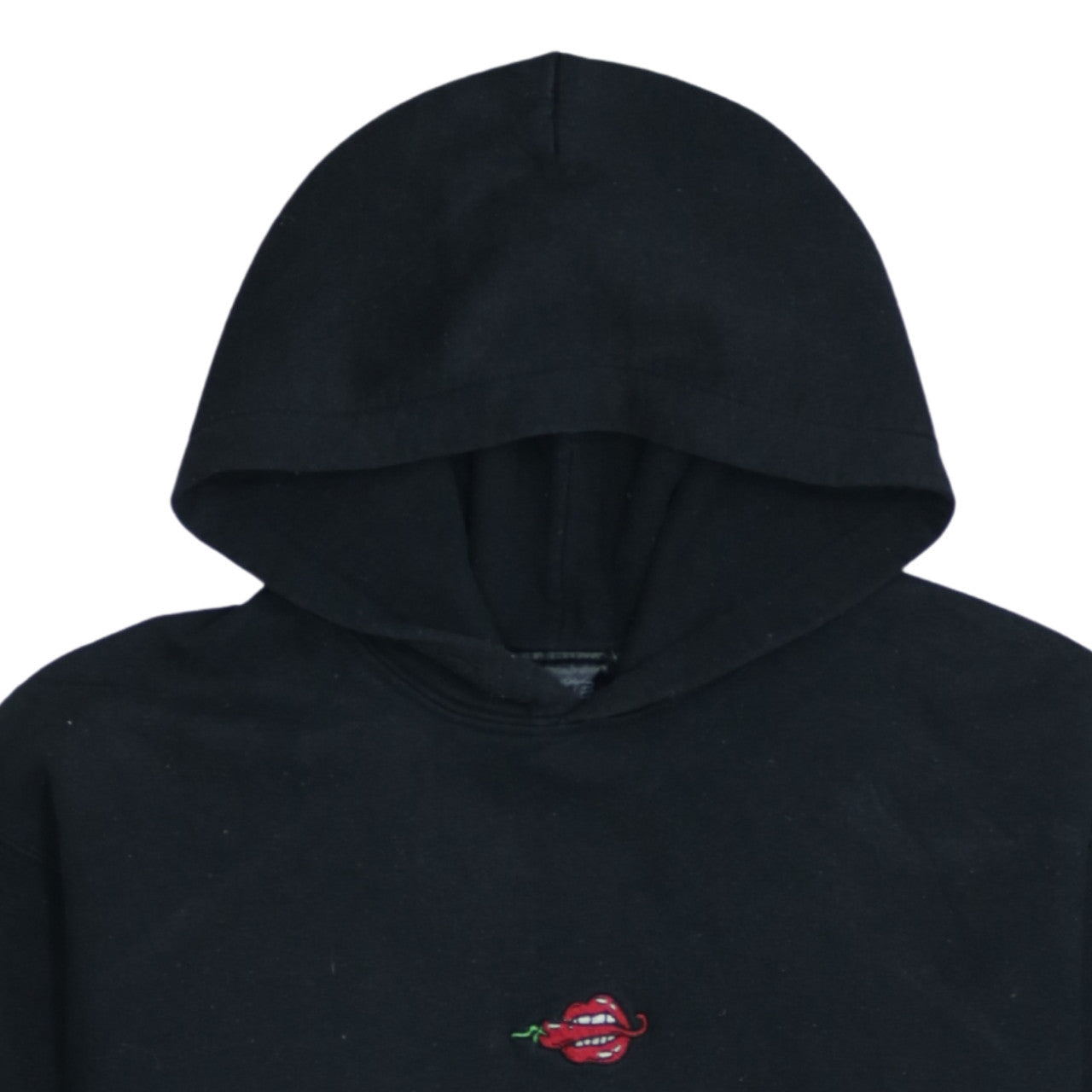 Late Club Black Pullover Hoodie Women S Embroidered Lips Design