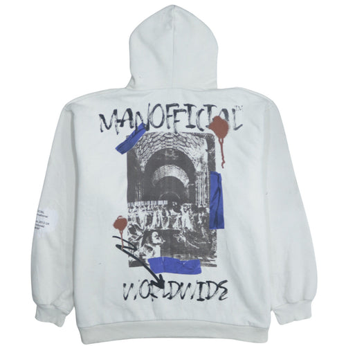 boohooMAN Mens White Graphic Print Pullover Hoodie L