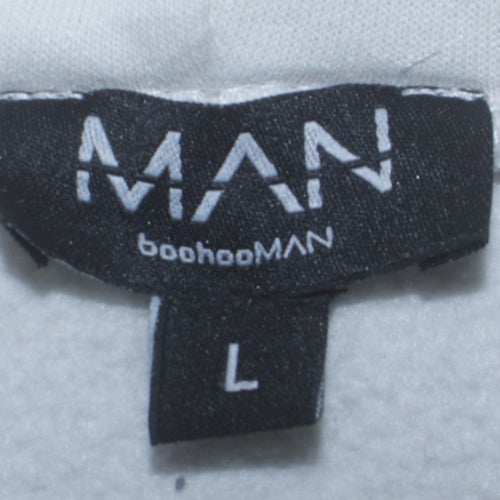 boohooMAN Mens White Graphic Print Pullover Hoodie L