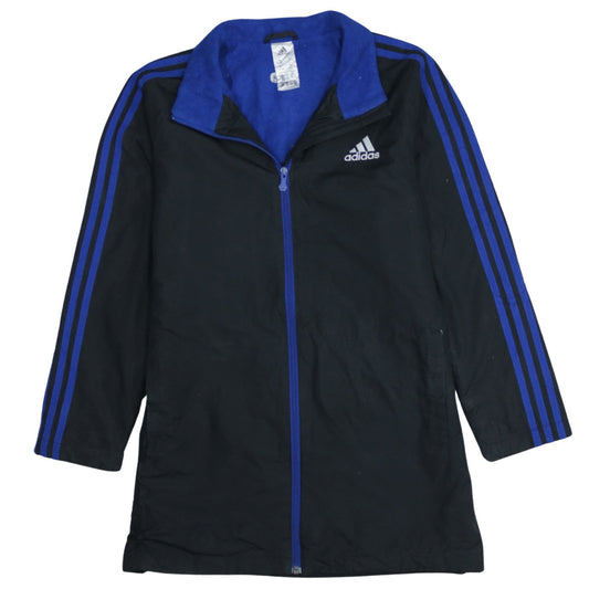 Adidas Boys Black Blue 13-14 Years Track Jacket Full Zip Logo Lined