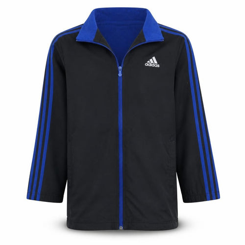Adidas Boys Black Blue 13-14 Years Track Jacket Full Zip Logo Lined
