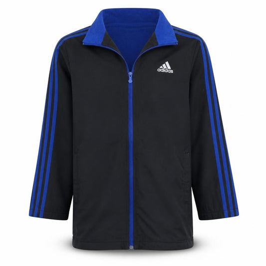 Adidas Boys Black Blue 13-14 Years Track Jacket Full Zip Logo Lined