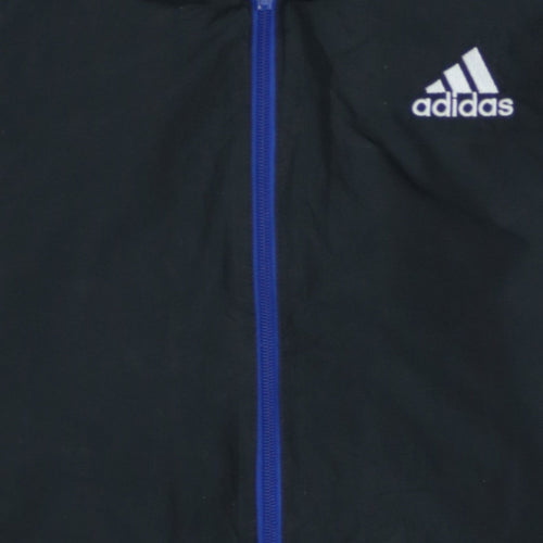 Adidas Boys Black Blue 13-14 Years Track Jacket Full Zip Logo Lined