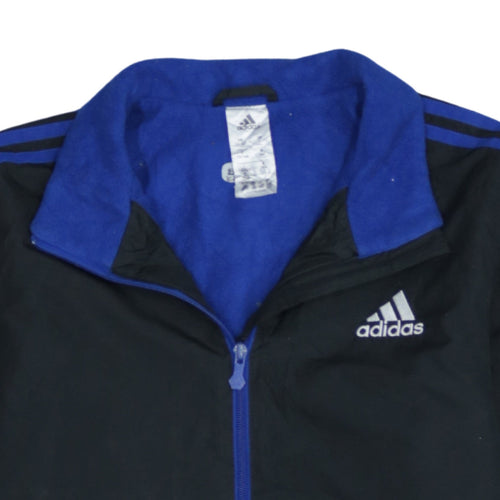 Adidas Boys Black Blue 13-14 Years Track Jacket Full Zip Logo Lined