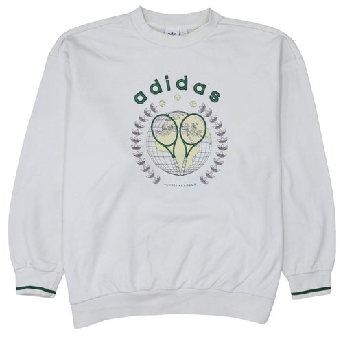 Adidas Womens White Tennis Academy Sweatshirt Size 8 Cotton Crew Neck