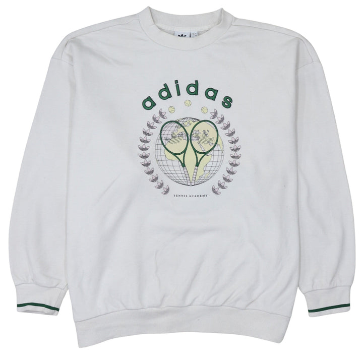 Adidas Womens White Tennis Academy Sweatshirt Size 8 Cotton Crew Neck