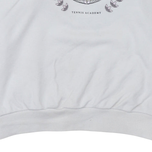 Adidas Womens White Tennis Academy Sweatshirt Size 8 Cotton Crew Neck