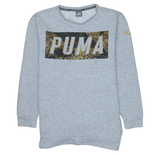 Puma Boys Grey Gold Logo Crew Neck Sweatshirt Size 158