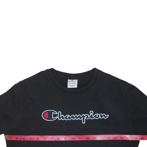 Champion Boys Black 2XL Sweatshirt Crew Neck Logo Cotton Blend