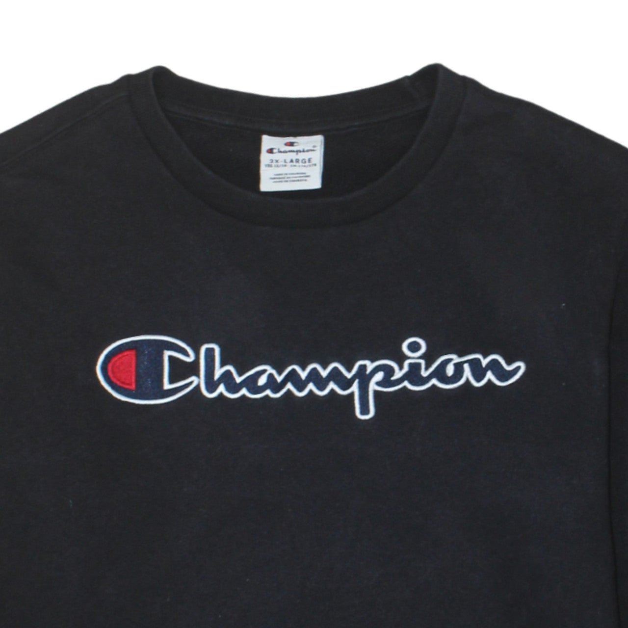 Champion Boys Black 2XL Sweatshirt Crew Neck Logo Cotton Blend