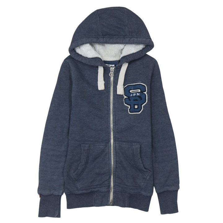 Superdry Mens Blue Full Zip Hoodie Small Japan Graphic Cotton Blend