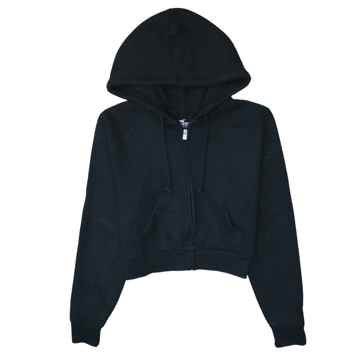 Hollister Women Black M Full Zip Cropped Hoodie Cotton Blend