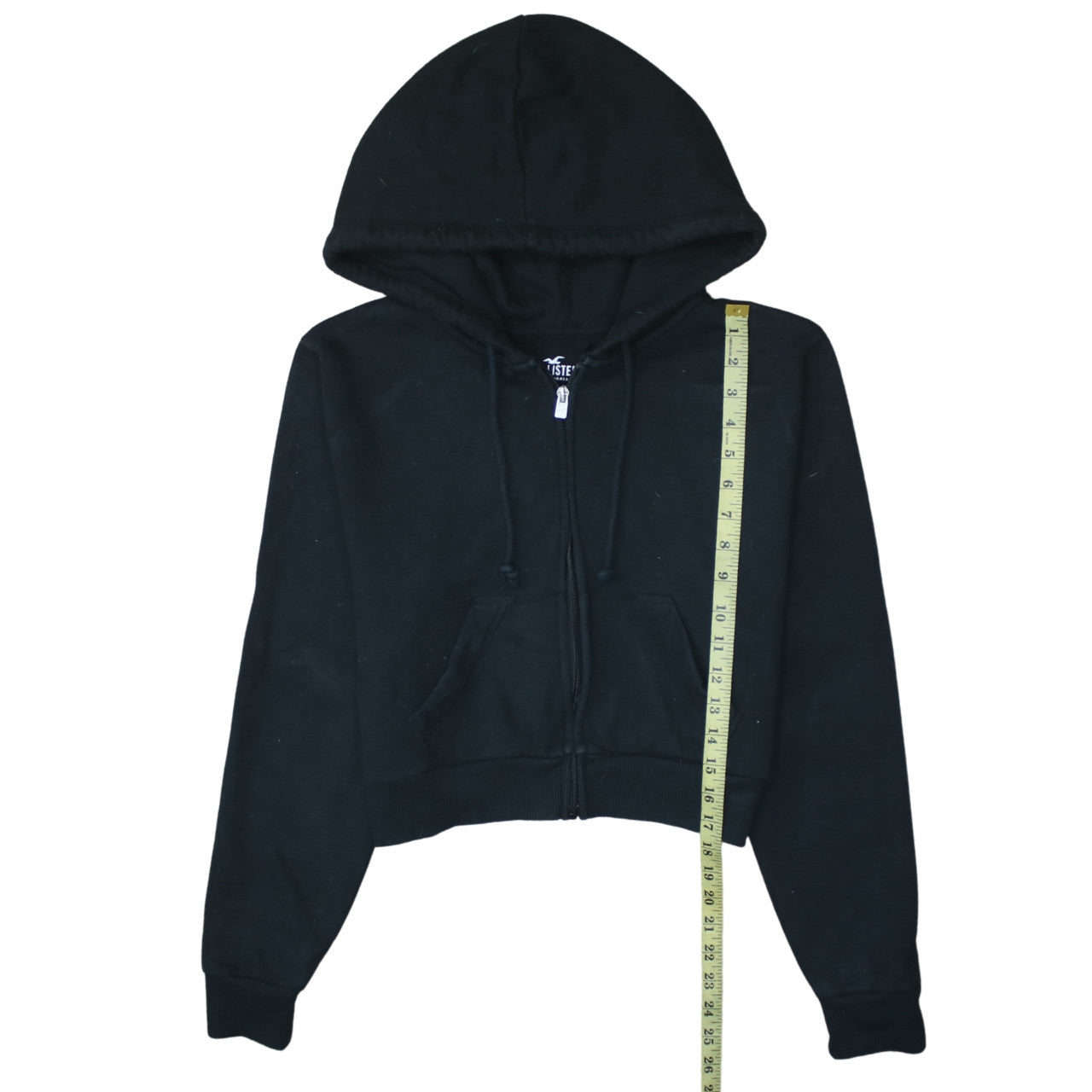 Hollister Women Black M Full Zip Cropped Hoodie Cotton Blend