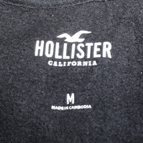 Hollister Women Black M Full Zip Cropped Hoodie Cotton Blend