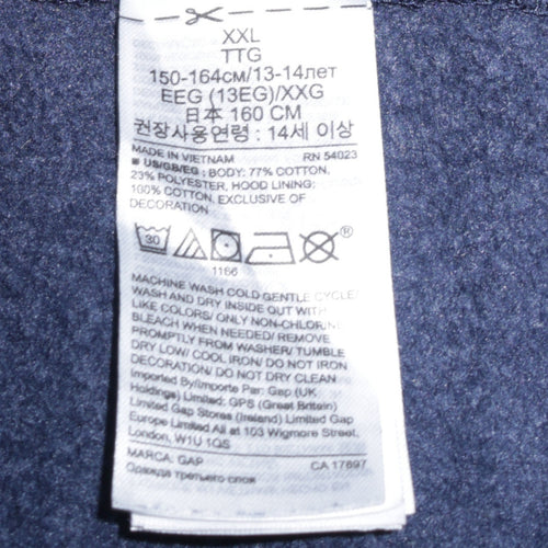GAP Kids Boys Navy Blue Full Zip Hoodie Size 14-16 Years Cotton Blend