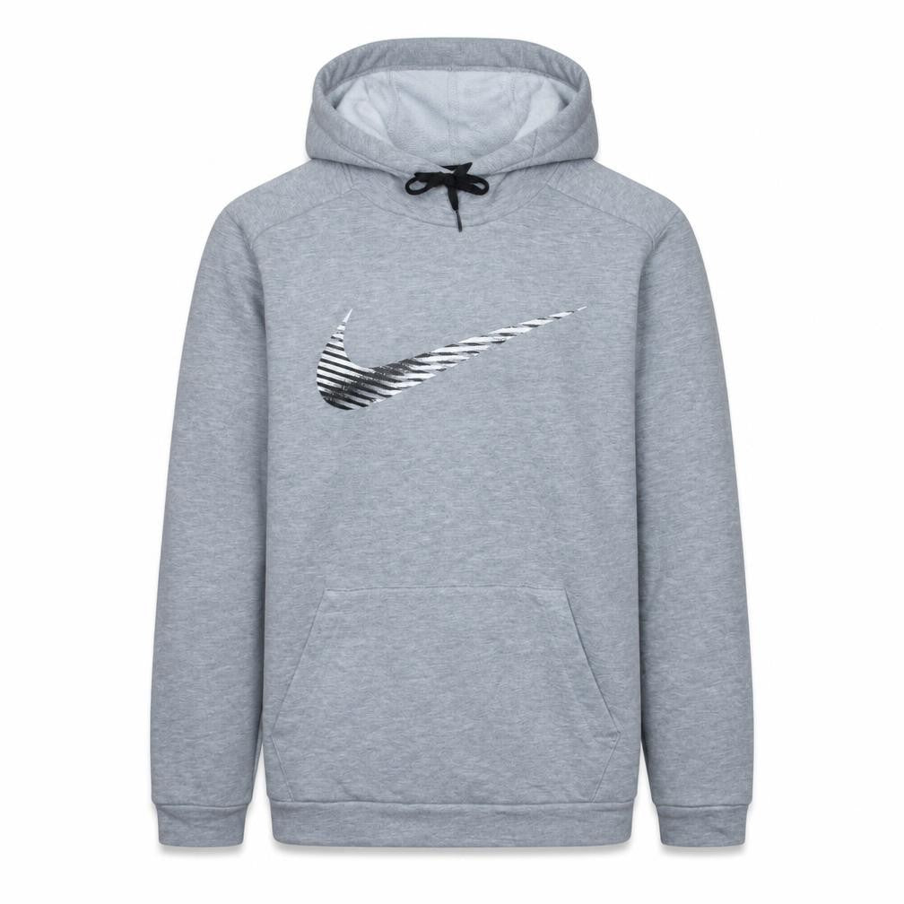 Front view of Nike Men's Grey Dri-Fit Pullover Hoodie, size M, Sportswear