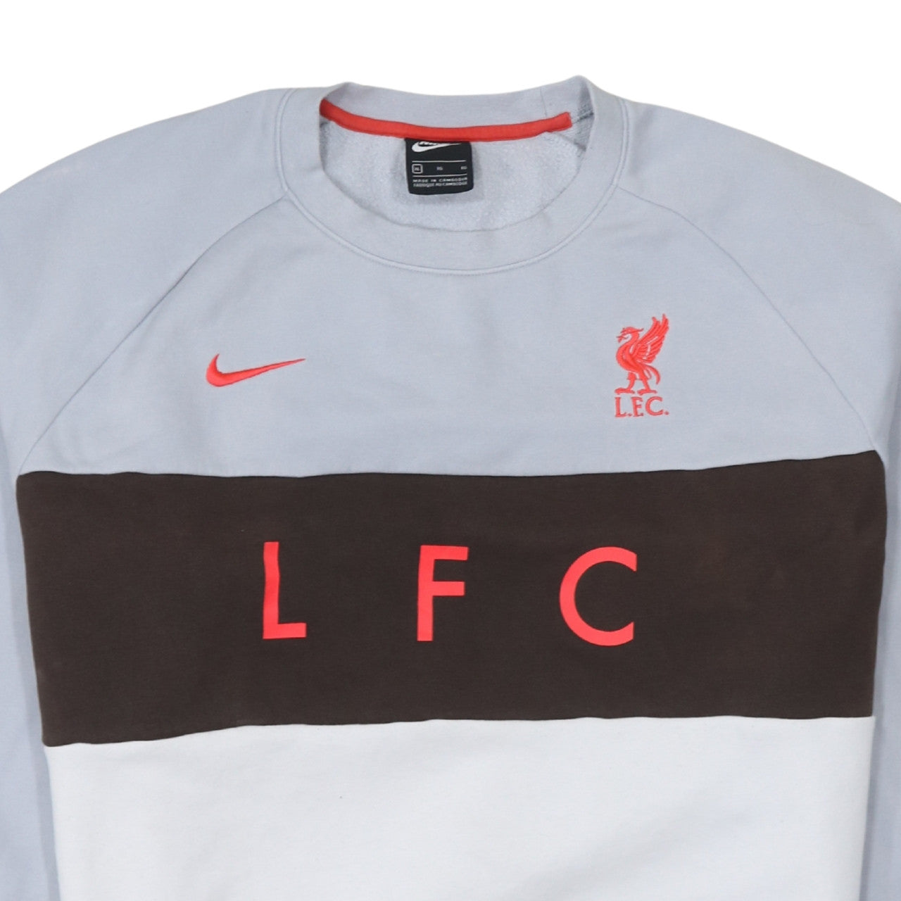 Nike Men's Grey LFC Pullover Sweatshirt XL Liverpool Logo Crew Neck