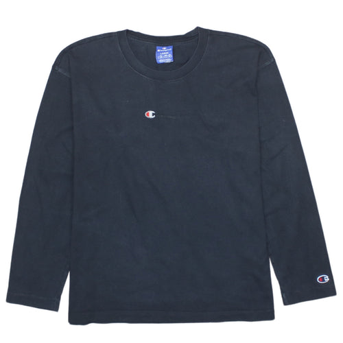 Champion Womens Black Long Sleeve Crew Neck Cotton T-Shirt Large