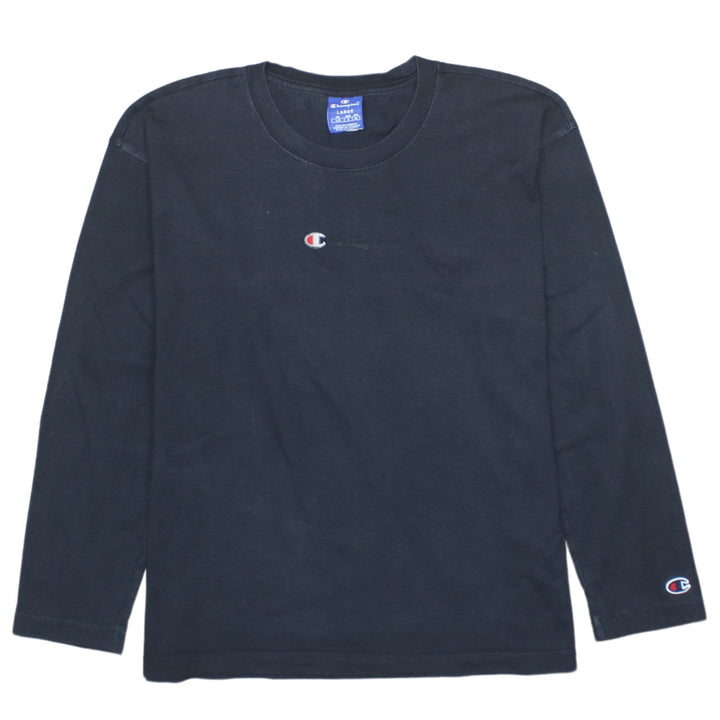 Champion Womens Black Long Sleeve Crew Neck Cotton T-Shirt Large