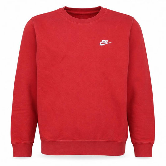 Front view of Nike men’s red crew neck pullover sweatshirt, size S