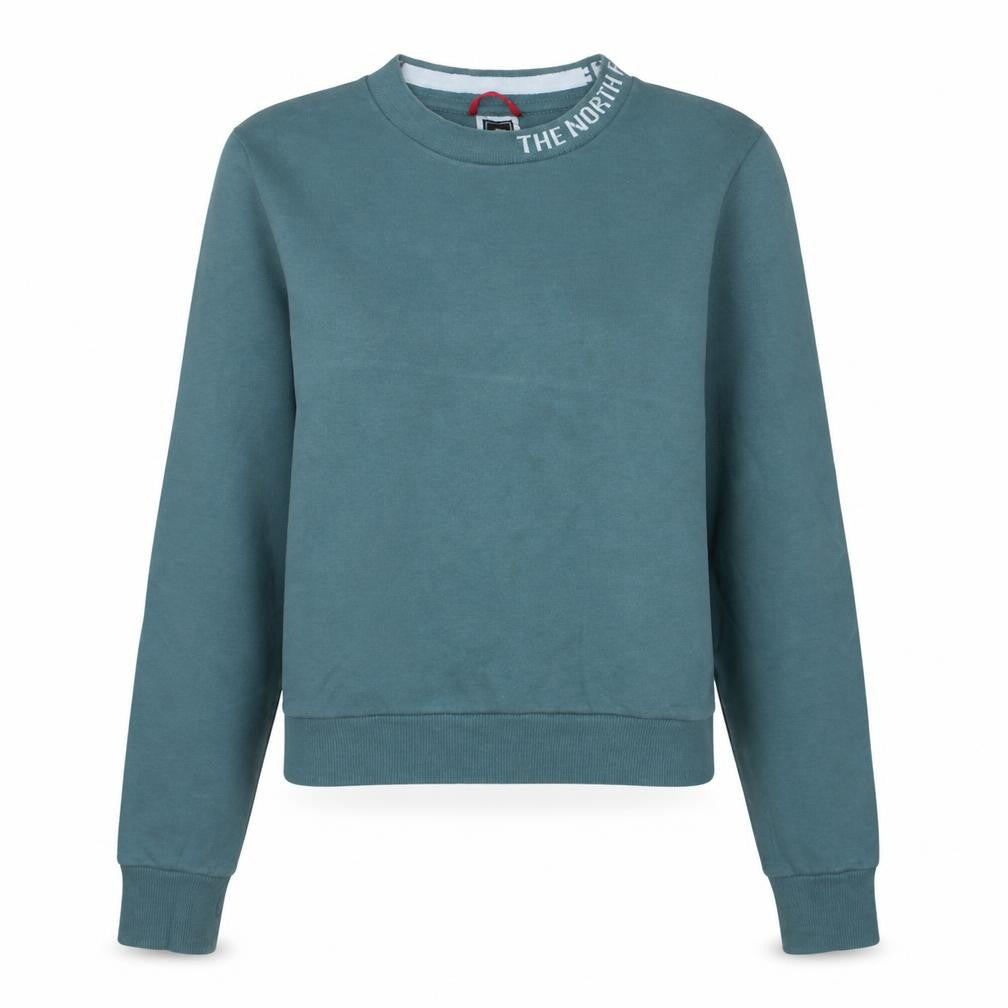 Front view of The North Face women’s green crew neck pullover sweatshirt, size S