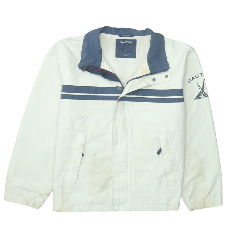 Nautica Men's White Windbreaker Jacket L Lined Cotton Nylon