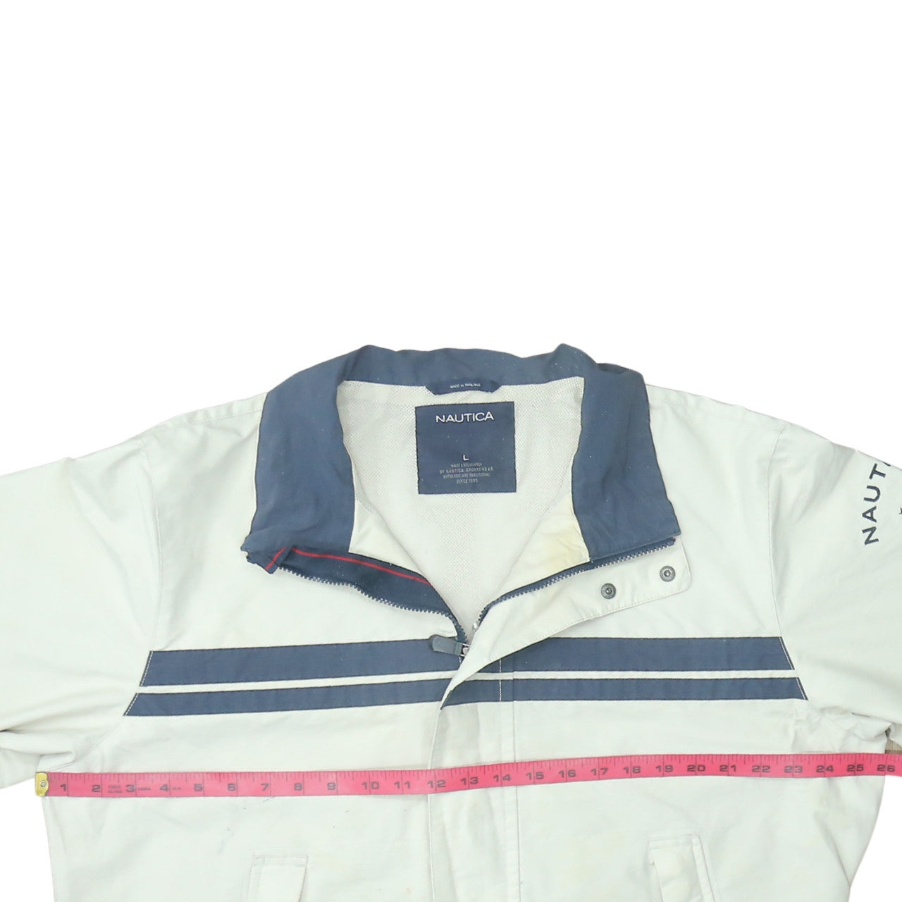 Nautica Men's White Windbreaker Jacket L Lined Cotton Nylon