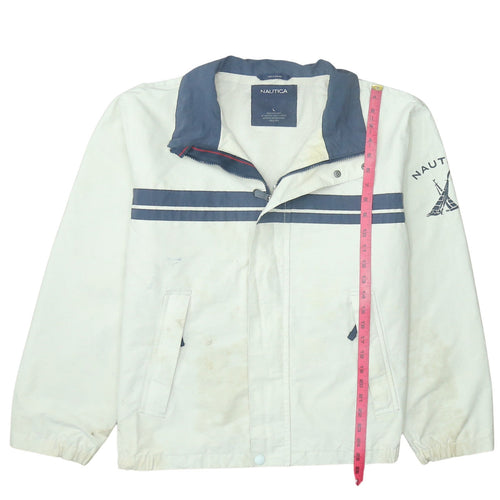 Nautica Men's White Windbreaker Jacket L Lined Cotton Nylon