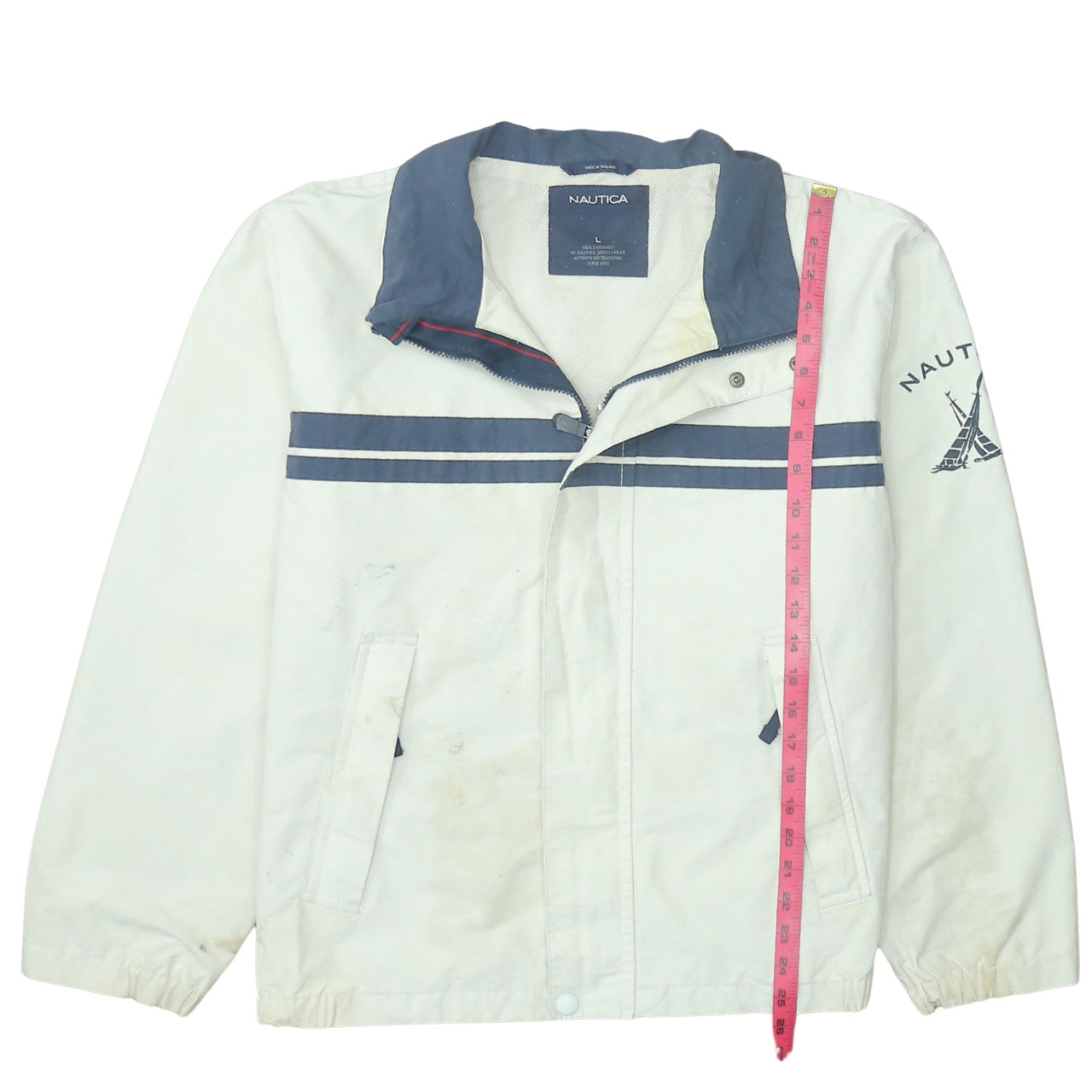 Nautica Men's White Windbreaker Jacket L Lined Cotton Nylon