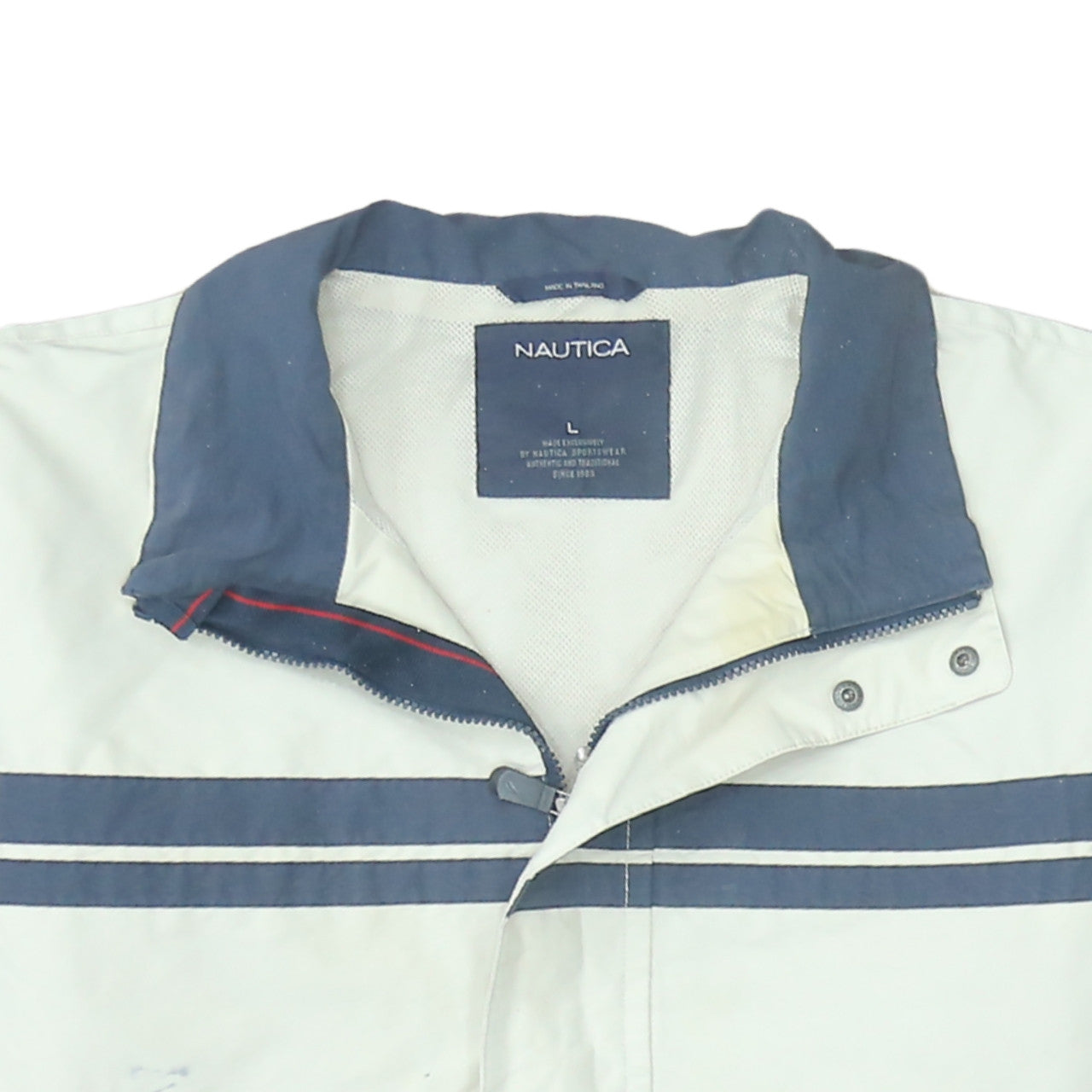Nautica Men's White Windbreaker Jacket L Lined Cotton Nylon