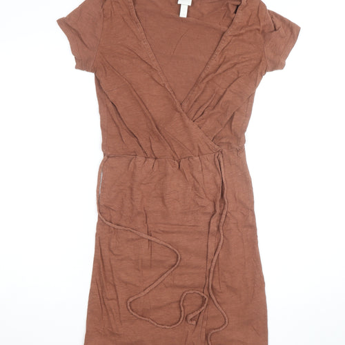 H&M Women’s Brown Short Sleeve Wrap Dress Size S