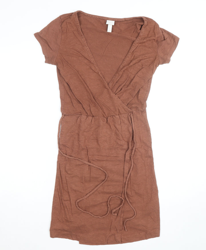H&M Women’s Brown Short Sleeve Wrap Dress Size S