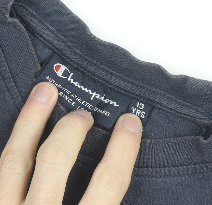 Champion Boys Blue 13 Years Crew Neck Short Sleeve Cotton Logo T-Shirt