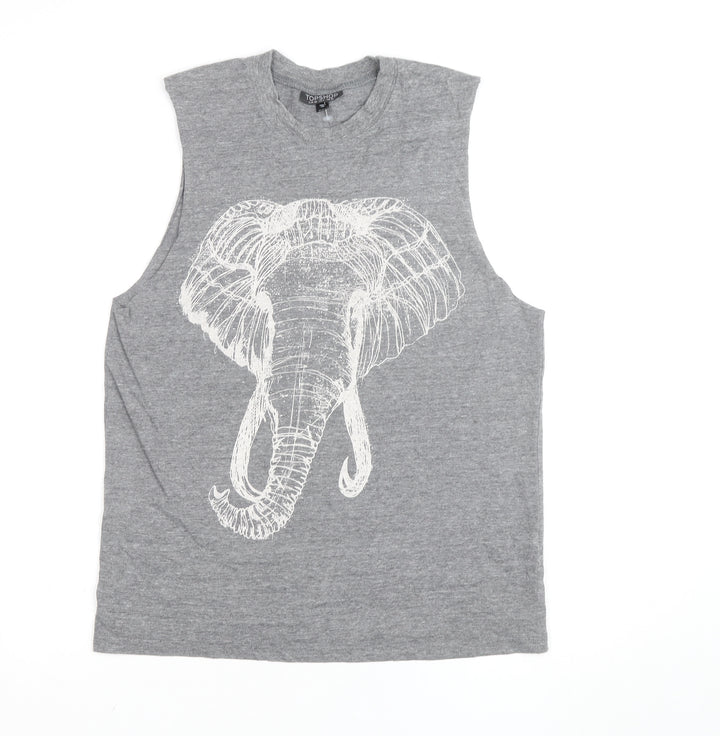 Topshop Grey Elephant Print Sleeveless Cotton Blend Top M